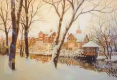 【新品◆送料無料】笹倉鉄平「オーデンセの綿雪」 ポスター額付　55X44ｃｍ