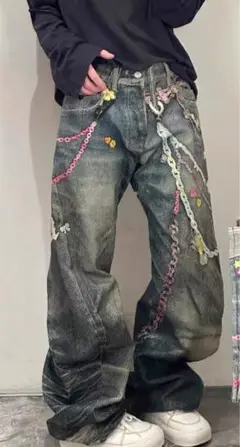 バギーデニム Y2K チェーンプリント 早い者勝ち‼️