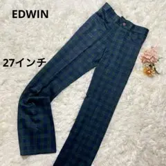 EDWIN エドウィン　チェック柄スラックス ダークグリーン　27インチ