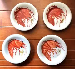 赤 海老小皿　蝦豆皿 4枚　色絵 絵付 印文 絵皿　骨董　伊万里 古伊万里 台湾 2025年最新】海老の絵皿の人気アイテム - メルカリ