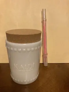 KALDI 空き瓶 ホワイト 陶器 コルク蓋×２