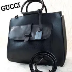 【美品】グッチ ショルダーバッグ ハンド メタルハンドル レザー ブラック