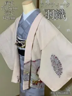 アンティーク 羽織 正絹 絞り 落ち葉 波 肌色 身丈73.5cm