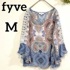 fyve【M】ペイズリー柄 レース付きチュニック 袖フリル レース