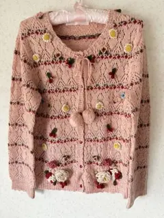 PINK HOUSE ニットモチーフ付きミックスニットカーディガン ピンク