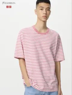 新品 ユニクロ ボーダーTシャツ ピンク L