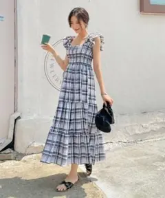 chuu チェック柄　シャーリング　キャミワンピース