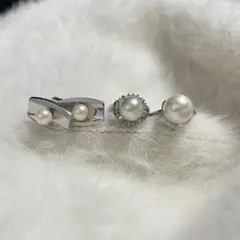 silver シルバー パール カフスボタン リング セット