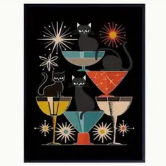カフェ　ポスター　バー　猫　カクテル　バー　モダン　ミッドセンチュリー　A3