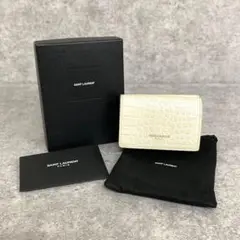 美品 保存箱 袋 付き サンローランパリ レザー 三つ折り財布 財布 クロコ