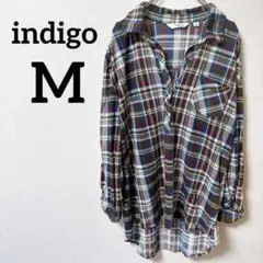 indigo 【M】チェック柄 長袖 シャツ ネルシャツ カジュアル おしゃれ