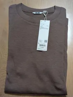 エアリズムコットンオーバーサイズ ボーダーTシャツ 　ブラウン　Lサイズ