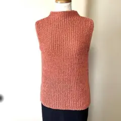 ワールドCORDIER オレンジ ニット ノースリーブ ハイネックM〜Lサイズ