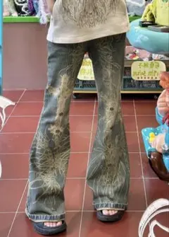 y2k デニム フレアパンツ グランジ パンク Lサイズ