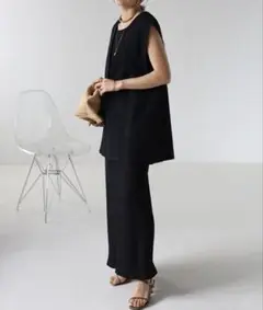 新品）Bonjour Saganリネン混ディープVベスト×リブタンクワンピースB