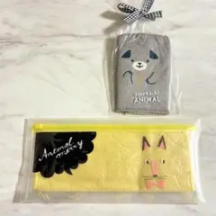 新品未開封　アニマル　ポーチ入り　ハンカチタオル　ハーフハンカチ　2点セット