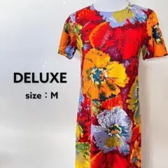 美品 DELUXE(デラックス)ハワイアンドレス ロング丈 半袖 フラワー柄 M