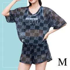セットアップ 水着 レディース M シアーTシャツ ショートパンツ 体型カバー