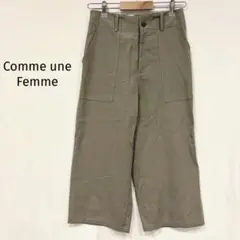 【美品】コムアンファム　カーキ　クロップドパンツ　コットン　ワイドシルエット