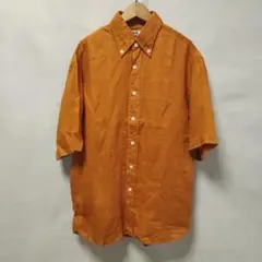 ユニクロ UNIQLO U メンズくすみオレンジ色麻100%BD半袖布帛シャツS