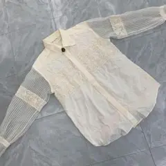 Tokyo-blouse シアースリーブ ブラウス レース 長袖 白 ボタン