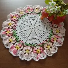 ꕤ*。゜ひらひらパンジーのレース編みドイリーꕤ*。゜ふんわりピンク♡