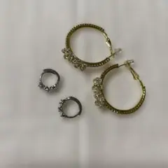 ゴールド＆シルバー クリスタルピアスセット