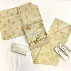 〔5001〕着物 小紋 化繊 単衣 単品販売 黄緑