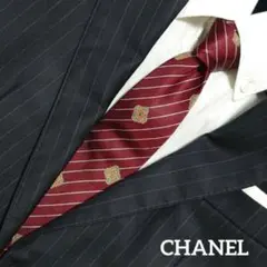 【良品】CHANEL レジメンタルストライプ ネクタイ ボルドー