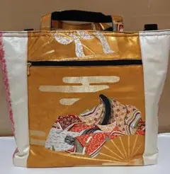 帯リメイクバック❤金色お姫様❤大容量トート❤２ウェイ❤