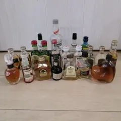 ミニボトルウイスキー、焼酎、ジン、ブランデー17本空瓶4本