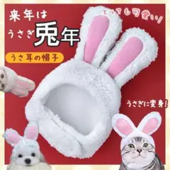 うさぎの被り物 うさ耳帽子 猫・小型犬用 年賀状 卯年 撮影 SNS映え