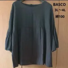 ☆大きいサイズ☆BASCO 刺繍入り七分袖ブラウス　黒　サイズ3（3L〜4L）