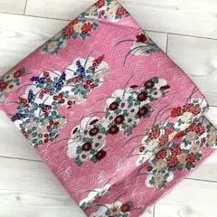アンティーク名古屋帯 ピンク 織り出し 花模様 正絹 大正ロマン No.00