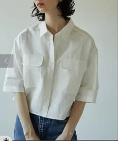 着心地良い！シンプル　サファリクロップド　シャツ　リネン混