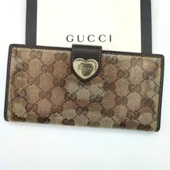GUCCI ラブリーハート 二つ折り長財布GGキャンバス PVC加工レザーこげ茶