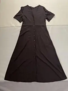 UNIQLO 黒 ボタン付きシャツワンピース M Vネック フレア　ユニクロ