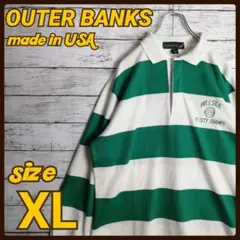 OUTER BANKS 90s ラガーシャツ 刺繍ロゴ アメリカ製 ボーダー長袖