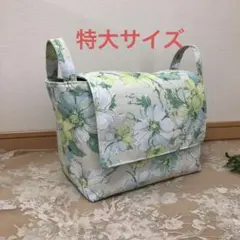 ハンドメイド 蓋付き布バスケット【特大サイズ】 グリーン花柄