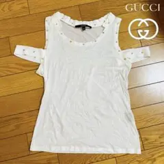 GUCCI グッチ ノースリーブカットソー タンクトップ M ホワイト ゴールド