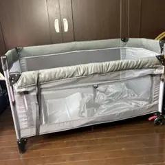 美品⭐︎大きめベビーベッド 折りたたみ ベビーサークル お昼寝マット　グレー　軽量