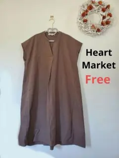 ハートマーケット　フレンチスリーブワンピース　チュニック　Vネック　FREE