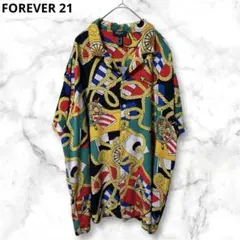 FOREVER 21 オープンカラー半袖シャツ　バロック柄　総柄　XLサイズ
