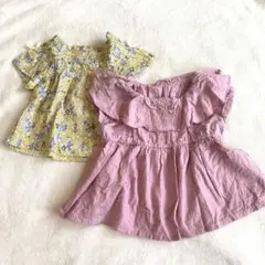 花柄とピンクの半袖トップス2点セット