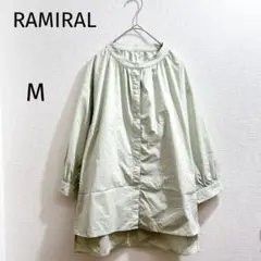 ラミラル【M】ノーカラーブラウス♡バンドカラー♡ボリュームスリーブ♡カジュアル