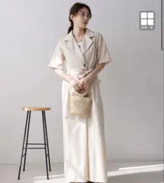 Bab テーラードウエストリボンオールインワン