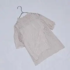 KN0233【レイカズン】カットソー ブラウス【F】総レース 半袖 モックネック
