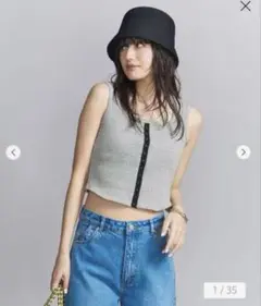 BEAUTY&YOUTH コットンフロントホックタンクトップ グレー