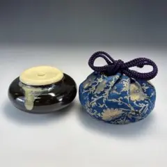 茶入れ 茶道具 大海茶入 木二作 唐松緞子 茶入れ 茶道具 大海茶入 木二作 唐松緞子 工芸品