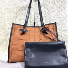 【極美品】ジャンニキャリーニ トートバッグ マルチェッラ M 編み込み ブラウン